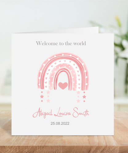 Personalised Pink Rainbow Baby Card