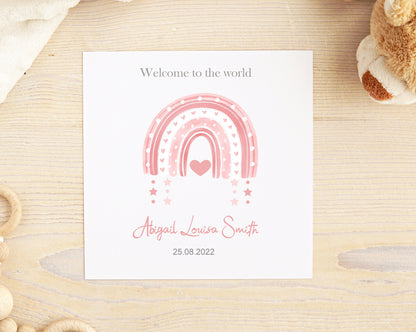 Personalised Pink Rainbow Baby Card