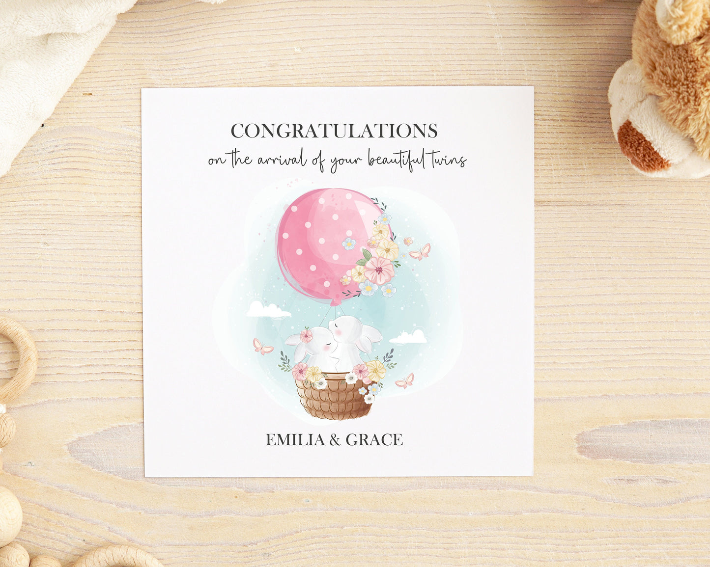 Personalised Pink Hot Air Ballon Baby Card