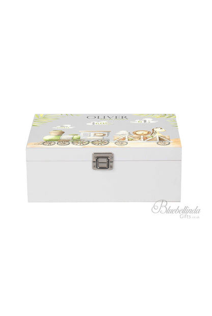 Personalised Animal Train Baby Keepsake Box