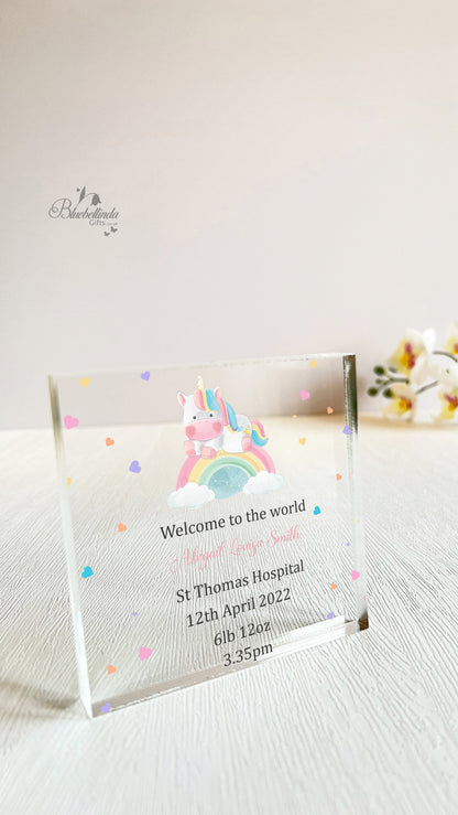 Personalised Unicorn Rainbow Acrylic Block