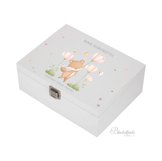 Pink Butterflies & Fox Baby Keepsake Box