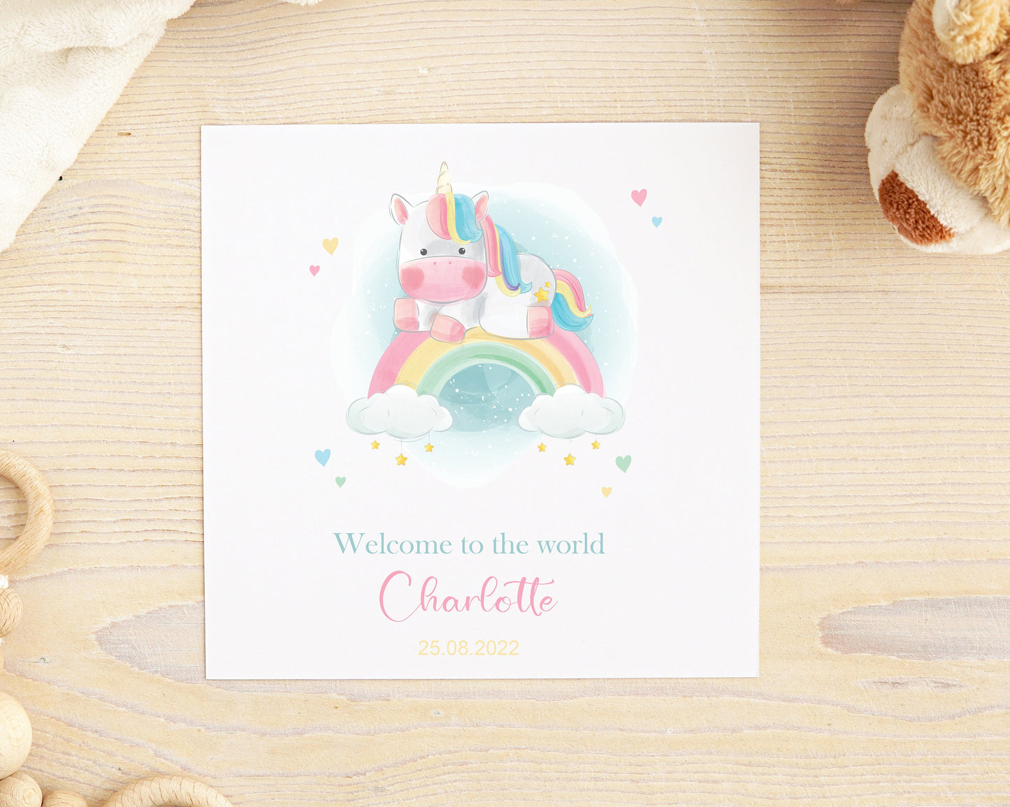 Personalised Unicorn New Baby Card