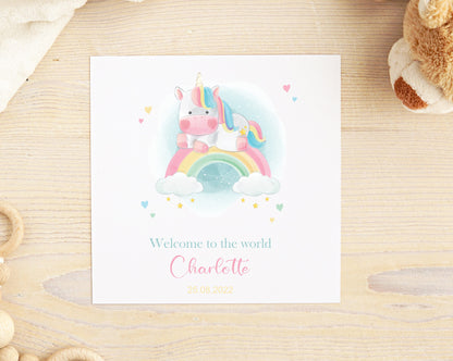 Personalised Unicorn New Baby Card