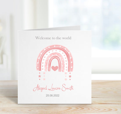 Personalised Pink Rainbow Baby Card