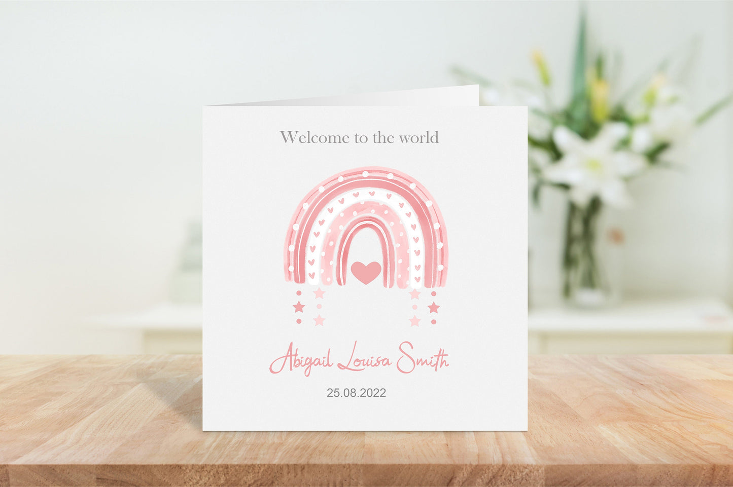 Personalised Pink Rainbow Baby Card