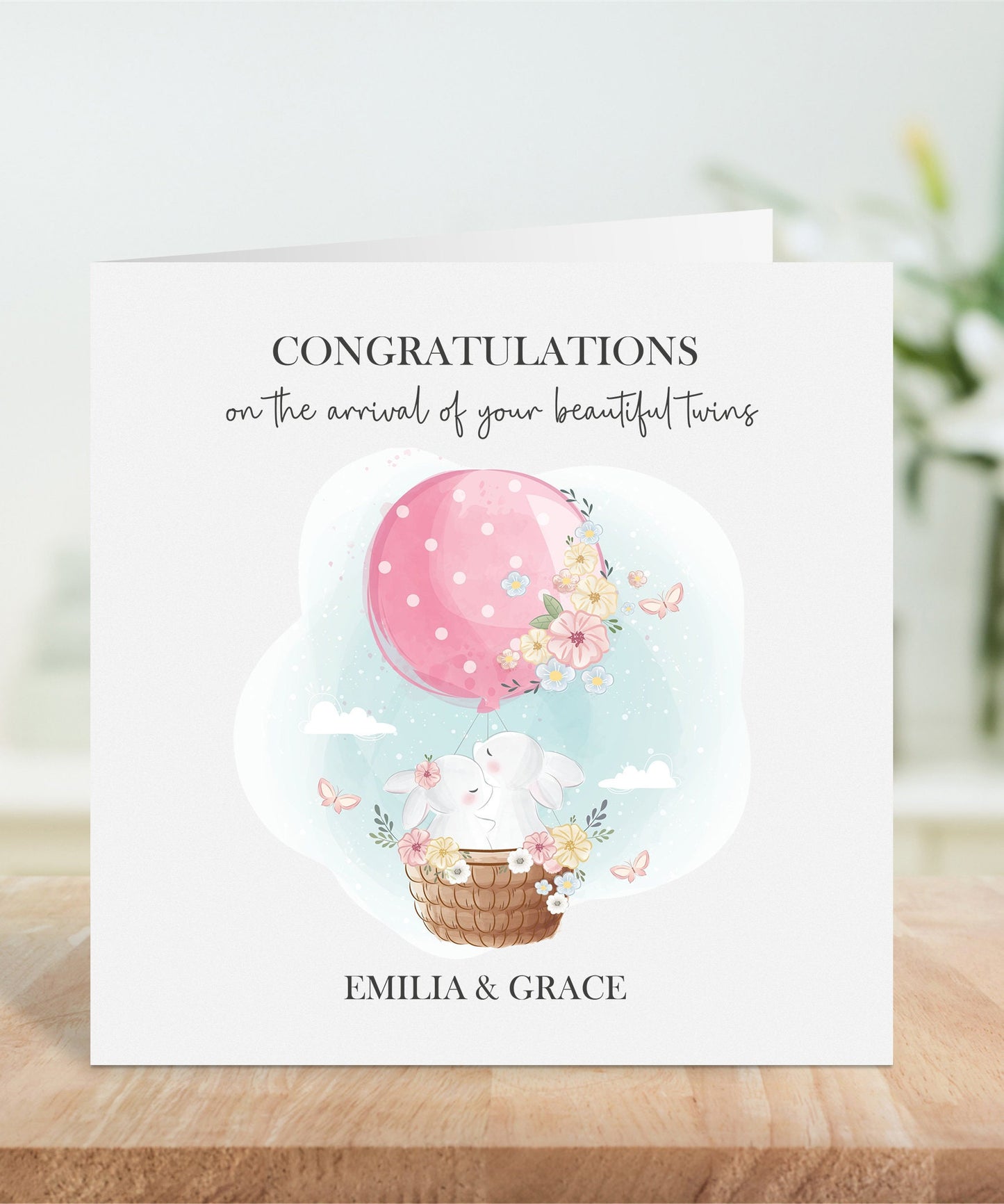 Personalised Pink Hot Air Ballon Baby Card