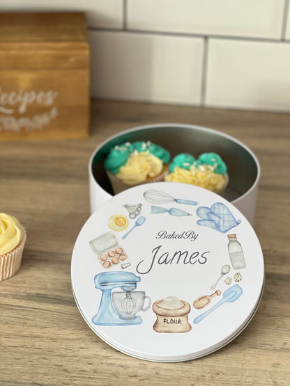 Personalised Blue Mixer Wreath Cake Tin