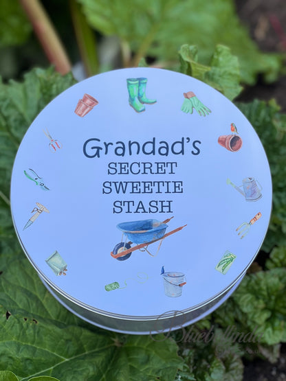 Personalised Gardening Grandad's Secret Sweetie Stash Tin