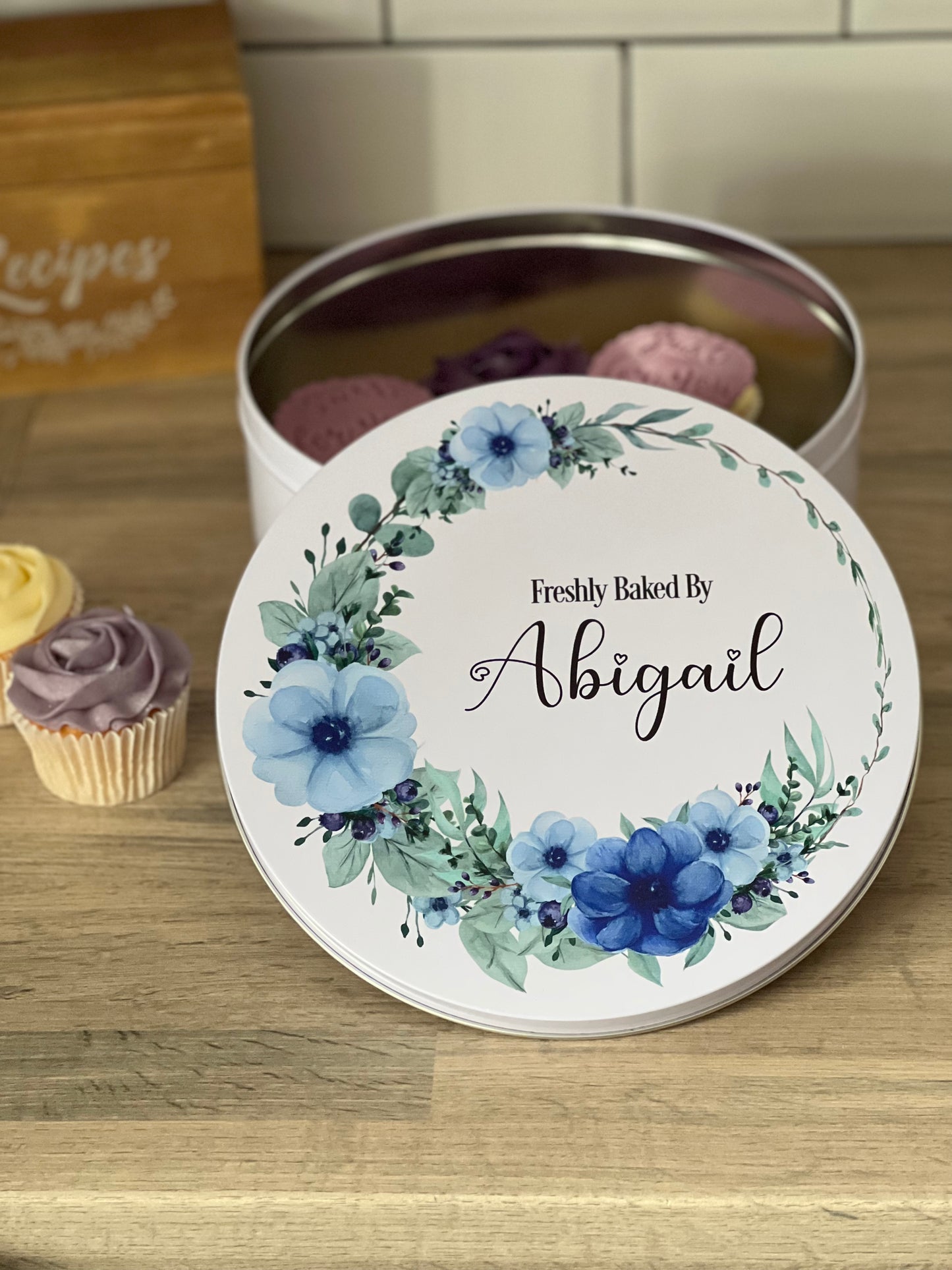 Personalised Blue Floral Cake Tin