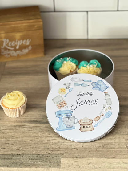 Personalised Blue Mixer Wreath Cake Tin