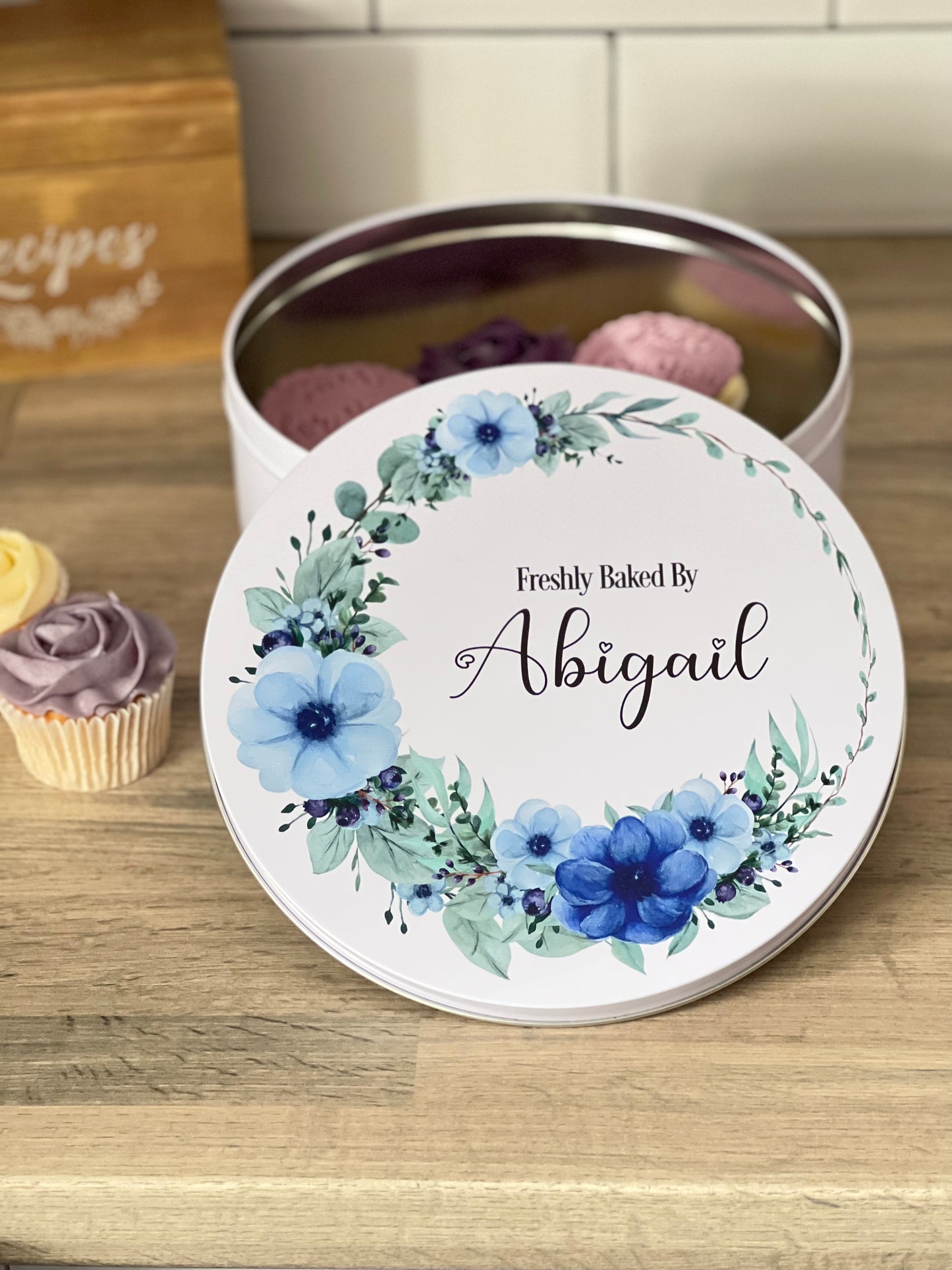 Personalised Blue Floral Cake Tin