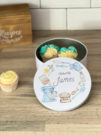 Personalised Blue Mixer Wreath Cake Tin