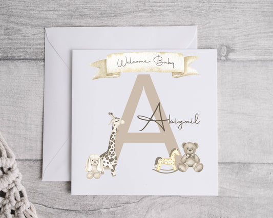 Personalised Beige Initial Baby Card