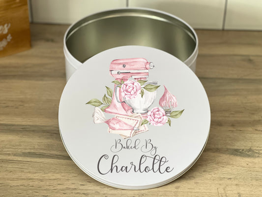 Personalised Pink Mixer Piping Bag Cake Tin