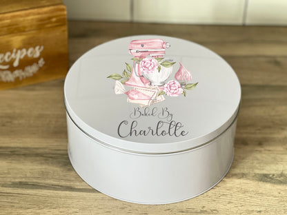 Personalised Pink Mixer Piping Bag Cake Tin