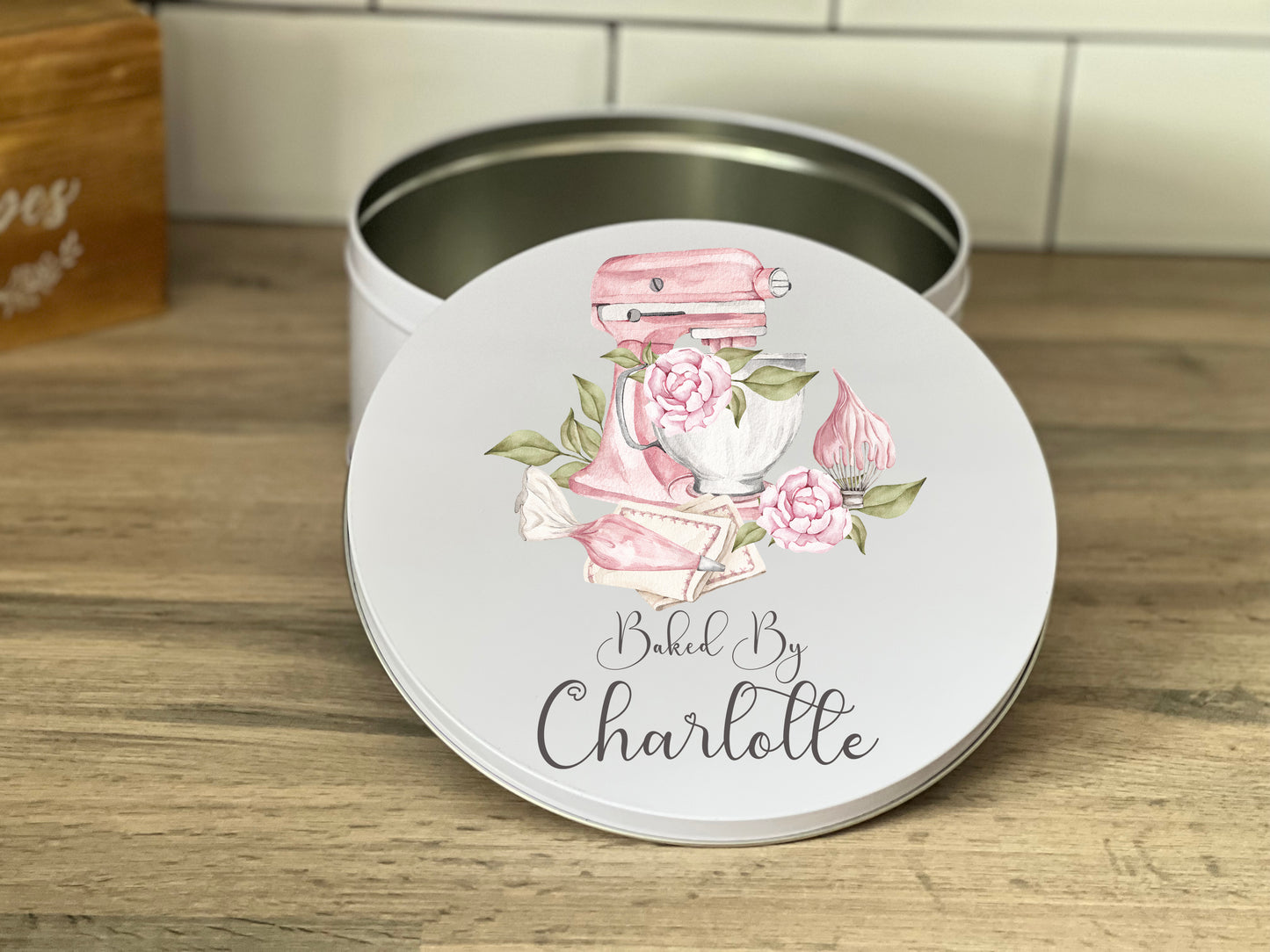 Personalised Pink Mixer Piping Bag Cake Tin