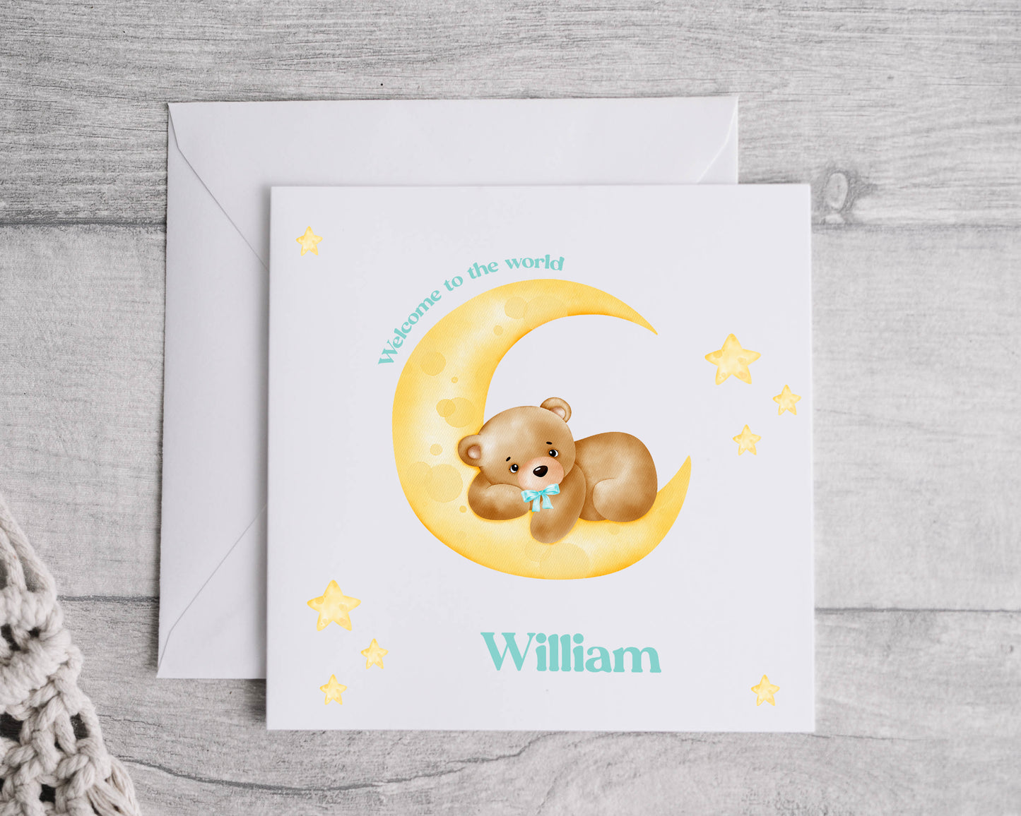 Personalised Bear Moon Baby Card