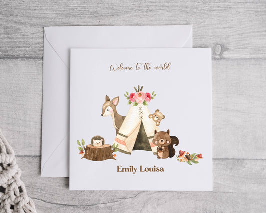 Woodland Tent Baby Card