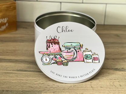 Personalised You Bake The World A Better Place Cake Tin